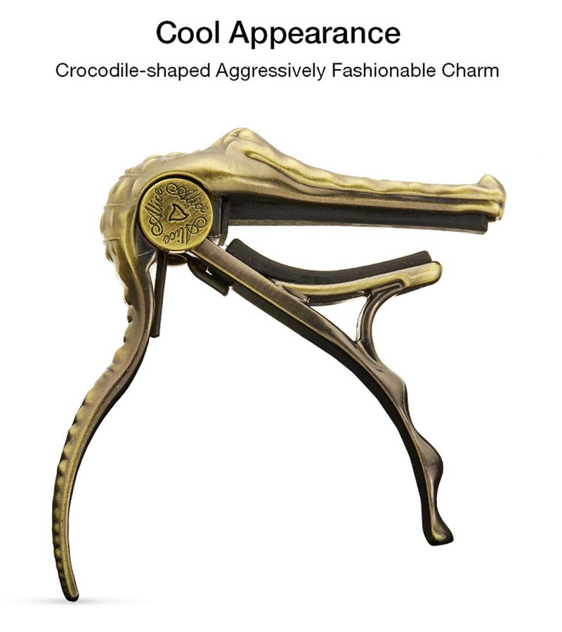 Alice A007G/BR Aluminum Alloy Bronze Alligator Shape Acoustic Guitar Capo - Image 3